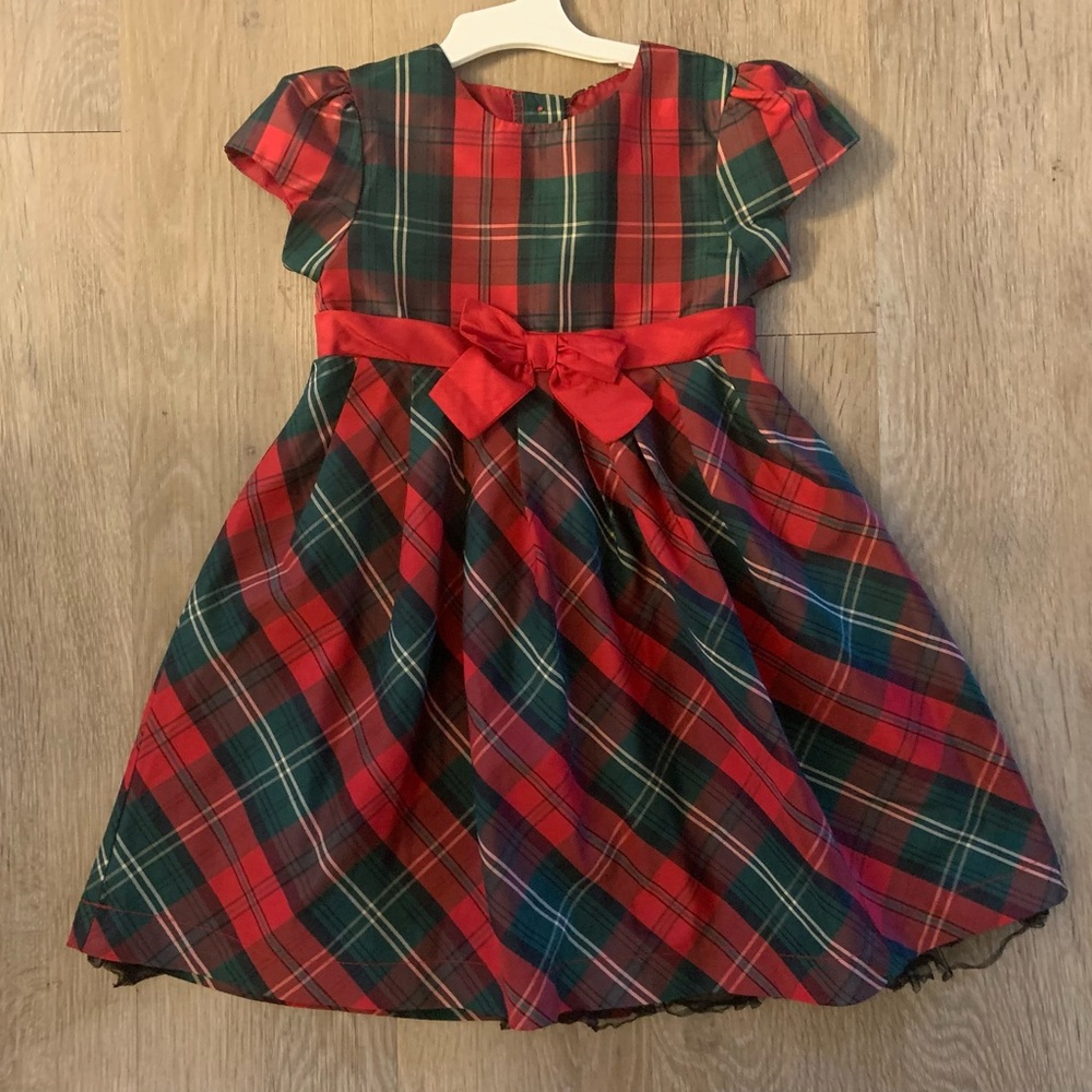 George Girl's Size 4T Red & Green Plaid Short Sleeve Holiday Dress With Bow